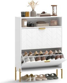 HOMCOM Dulap pentru pantofi 16 perechi, dulap îngust cu 2 sertare rabatabile, compartiment deschis, alb | Aosom Romania
