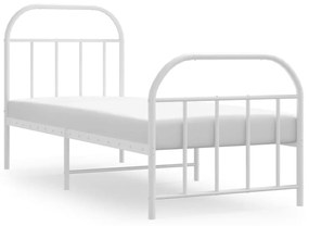 353692 vidaXL Cadru de pat metalic cu tăblie de cap/picioare, alb, 75x190 cm