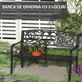 Outsunny banca de gradina cu 2 locuri din metal negru, Design Vintage, 127x60x87cm | AOSOM RO