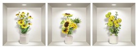 Set 3 autocolante 3D pentru perete Ambiance Yellow Flowers