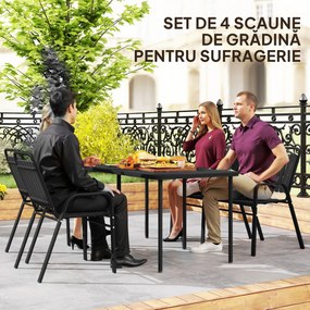 Outsunny Set 4 Scaune de Grădină Stivuibile Scaune de Exterior 56x66x91 cm Negru | Aosom Romania