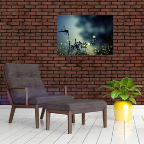 Tablou pe sticlă - Libelula în noaptea strălucitoare (70x50 cm)