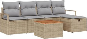 vidaXL Set de canapele pentru grădină cu pernă 6 pcs Bej Rattan poli