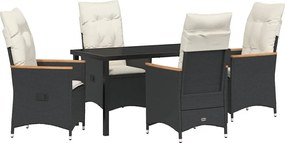 vidaXL Set de masă pentru grădină cu pernă 5 pcs Negru poliratan