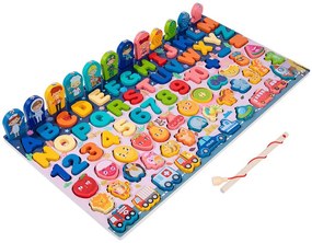 Jucărie Montessori din lemn 6 în 1, educativă și care potrivește formele