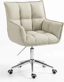 HR560K Scaun Ecru Piele Ecologica Premium Soft cu Bază Cromata