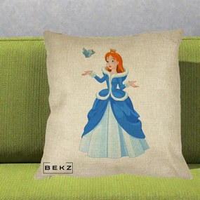 Perna Personalizata Printesa Albastra cu Pasare, 40x40 cm, Crem, Husa Detasabila, Perna Inclusa, BEKZ®