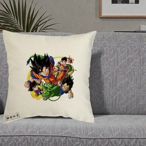 Perna Personalizata Dragon Ball Goku si Shenron Actiune, 40x40 cm, Ecru, Husa Detasabila, Perna Inclusa, BEKZ®