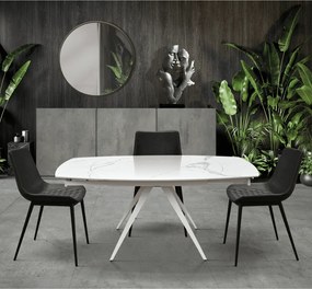 Masă Daisy Rotativă extensibilă, Sticlă ceramică-picior metalic - EFECT MARMURA - 120 cm / 90 cm h 77 cm