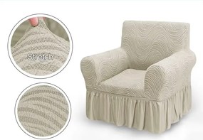 Set 2 Huse elastice pentru fotolii, cu volanas si model Jacquard Bej deschis in dungi