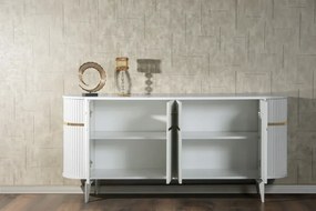 RESIGILAT- Comoda TV cu riflaje, Alb/Auriu, 180x40x80 cm
