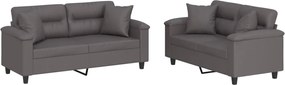 vidaXL Set de canapele cu perne, 2 piese, gri, piele ecologică