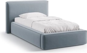 Pat albastru deschis tapițat cu spațiu de depozitare cu somieră 90x200 cm Jodie – Micadoni