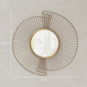 HOMCOM Oglindă Decorativă de Perete Rotundă, Design Modern cu Benzi Metalice și Ramă Plisată, Pentru Sufragerie, Dormitor și Hol, 60x60 cm, Auriu | Aosom Romania