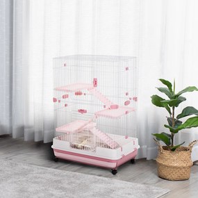 PawHut Cușcă Metalică cu 3 Niveluri, Metal, PP, Plastic, 81,2x52,7x114 cm, Negru | Aosom Romania