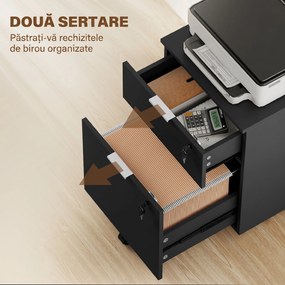 HOMCOM Dulap pentru Documente cu 2 Sertare, Încuietoare și Roți cu Frână, pentru dosare A4 și Letter, Negru | Aosom Romania
