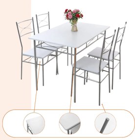 Jurhan Set de mese de dining PAUL, 5 bucăți, catifea albă