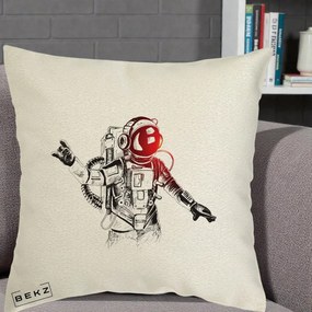 Perna Decorativa Astronaut Rock Sketching, 40x40 cm, Ecru, Husa Detasabila, Perna Inclusa, BEKZ®