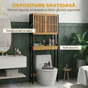 HOMCOM Dulap Baie cu Economie de Spațiu, Dulap Deasupra Toaletei cu 2 Uși și Raft Deschis, 60x21,5x172 cm, Lemn Natural | Aosom Romania