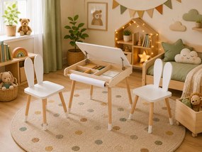 Set pentru copii reglabil BUNNY, masă și 2 scaune, alb/maro ELIS design