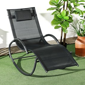 Outsunny Șezlong de Grădină, Balansoar cu Gravitație Zero, Șezlong Impermeabil cu Tetieră, 155x61x88 cm, Negru | Aosom Romania