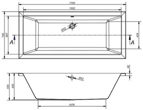 Set cada baie incastrata 170x75 cm Cersanit Intro si baterie cu montare pe cada, crom lucios, Temisto