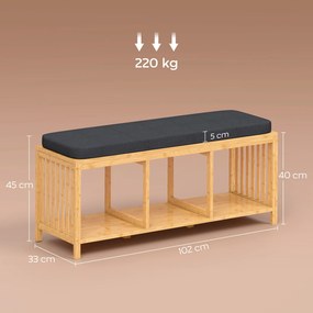 HOMCOM Bancă pentru pantofi din bambus, bancă de hol cu pernă căptușită și raft deschis, aspect lemn natural | Aosom Romania