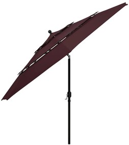 Umbrela de soare 3 niveluri, stalp aluminiu, rosu bordo, 3,5 m Rosu bordo, 3.5 m