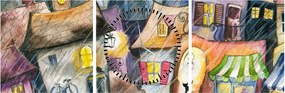 Tablou - Oraș western (cu ceas) (90x30 cm)