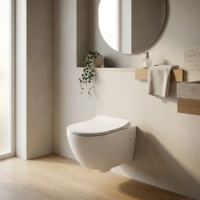 Set vas WC suspendat Rune Vedis cu functie de bideu Rimless alb si capac slim softclose