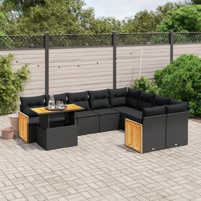 vidaXL Set canapele de grădină cu perne, 10 piese, negru, poliratan
