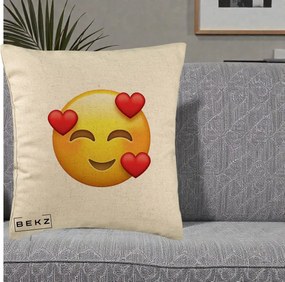 Perna Decorativa Emoji cu 3 Inimi, 40x40 cm, Bej, Husa Detasabila, Perna Inclusa, BEKZ®