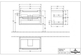 Dulap baza suspendat, Villeroy&amp;Boch Subway 2.0, 78.7x44.9x52cm, alb lucios, A69600DH