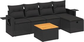 vidaXL Set mobilier de grădină cu perne, 6 piese, negru, poliratan