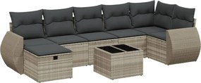 vidaXL Set mobilier de grădină cu perne, 8 piese gri deschis poliratan