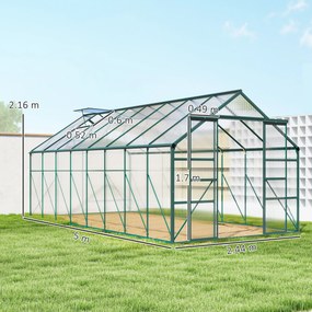 Outsunny Seră din Aluminiu, Seră de Grădină din Policarbonat pentru Plante, Legume, Fructe, 244x500x216 cm, Transparentă | Aosom Romania