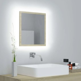 Oglinda de baie cu LED, stejar sonoma, 40x8,5x37 cm, acril