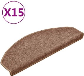 vidaXL Covorașe pentru scări, 15 buc., 65x24x4 cm, maro, semirotunde, mari