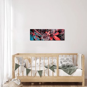 Tablou abstract cu flori exotice (cu ceas) (90x30 cm)