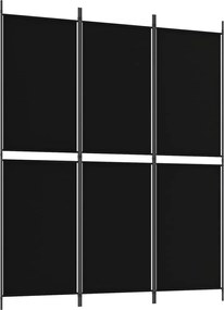 vidaXL Paravan de cameră cu 3 panouri, negru, 150 x 180 cm, textil