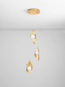 Lustra cu 3 pendule LED otel auriu si sticla MALORY