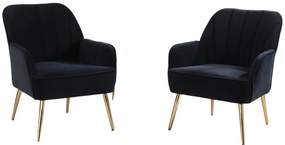Set de 2 fotolii de living din catifea, Design ergonomic, Negru