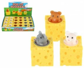 Șoricel în brânză din plastic antistres 3 culori în pungă 5x5cm 24 bucăți în cutie