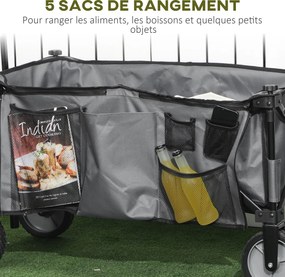 Outsunny Cărucior de grădină pliabil băscuță detașabilă mâner telescopic înclinare reglabilă 5 buzunare 108 x 55 x 93 cm gri închis | Aosom Romania