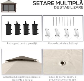 Outsunny Pavilion Pliabil Pop-Up 4x4 m cu Înălțime Reglabilă pe 3 Niveluri, Pavilion de Exterior cu Plasă de Țânțari, Saci de Nisip, Geantă de Transport, UV50+, pentru Grădină, Camping, Petreceri, Bej | Aosom Romania