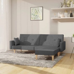 Canapea extensibilă 2 locuri, cu taburet, gri deschis, textil