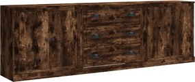 vidaXL Servantă, 3 buc., stejar fumuriu, lemn prelucrat