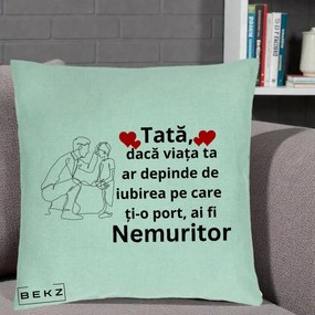 Cadou pentru Tata - Perna Personalizata Tata Nemuritor cu Inimi Rosii, 40x40 cm, Verde Menta, Husa Detasabila, Perna Inclusa, BEKZ®