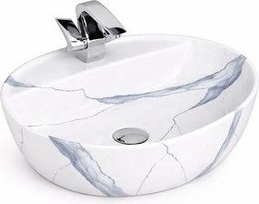 MONTERO-M 50 || Lavoar montat pe blat, ceramică, alb, cu model marmură, rotunjit