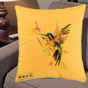 Perna Decorativa Colibri Acuarela, 40x40 cm, Galben, Husa Detasabila, Perna Inclusa, BEKZ®